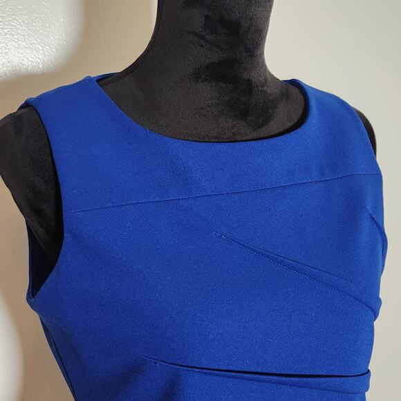CALVIN KLEIN Sideburst Boat Neck Sleeveless Ruched Pencil Dress, Size 10 - Picture 6 of 14